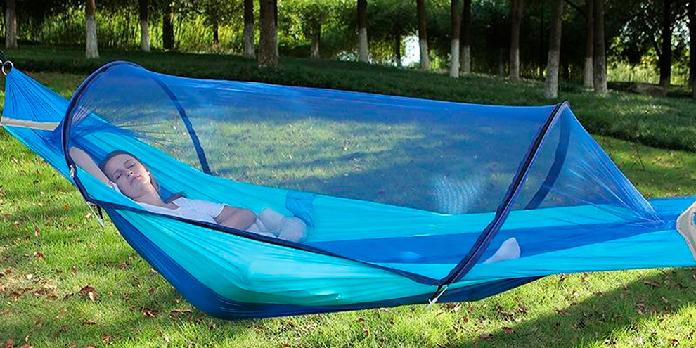 Parachute Cloth Anti-Mosquito Sunshade With Mosquito Net Hammock Outdoor Single Double Swing Off The Ground Aerial Tent 270x140cm Ink Green / Grass Green) main image 1